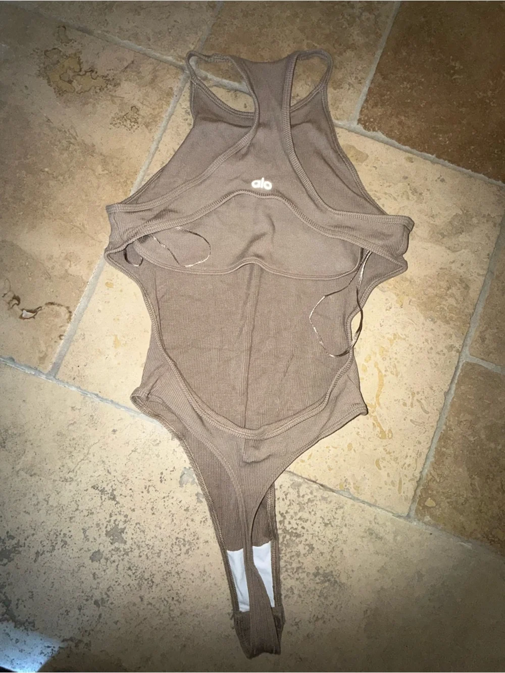 ALO Yoga Ribbed Half-Court Bodysuit – Gravel – Size Small